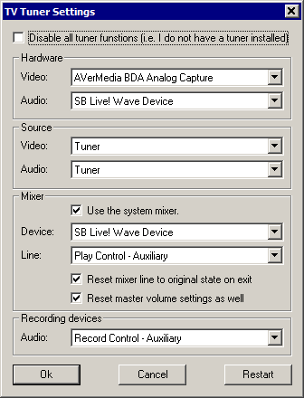 Internet Tuner :: Hardware tuner crossbar and audio setup